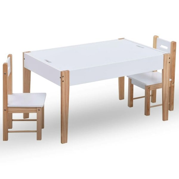 Berkfield 3 Piece Kids Storage Chalkboard Table Chair Set Black and White