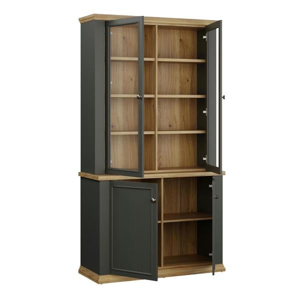 Furniture To Go Pontypool 4 Door Display Cabinet in Grey and Mauvella Oak