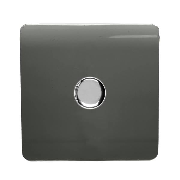 Trendi 1 Gang 2 Way 150w LED Dimmer Screwless 10 Amp Wall Light Switch in Charcoal Grey - ART-LDM150WCH