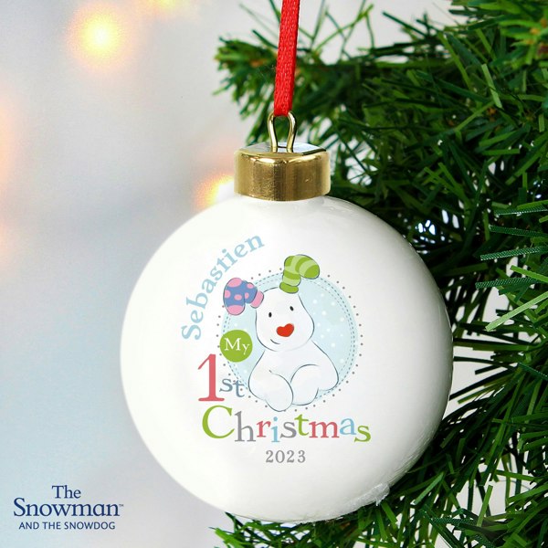 Personalised Memento Company Personalised The Snowman and the Snowdog My 1st Christmas Blue Bauble