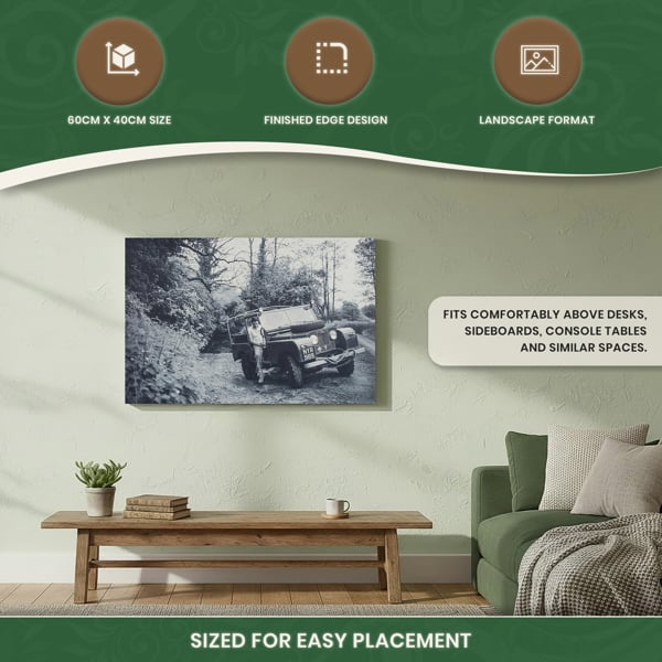 Series 1 Land Rover Canvas Picture Print, Circa 1955 Black and White, 60 x 40 cm, Stretched Canvas on Wooden Frame