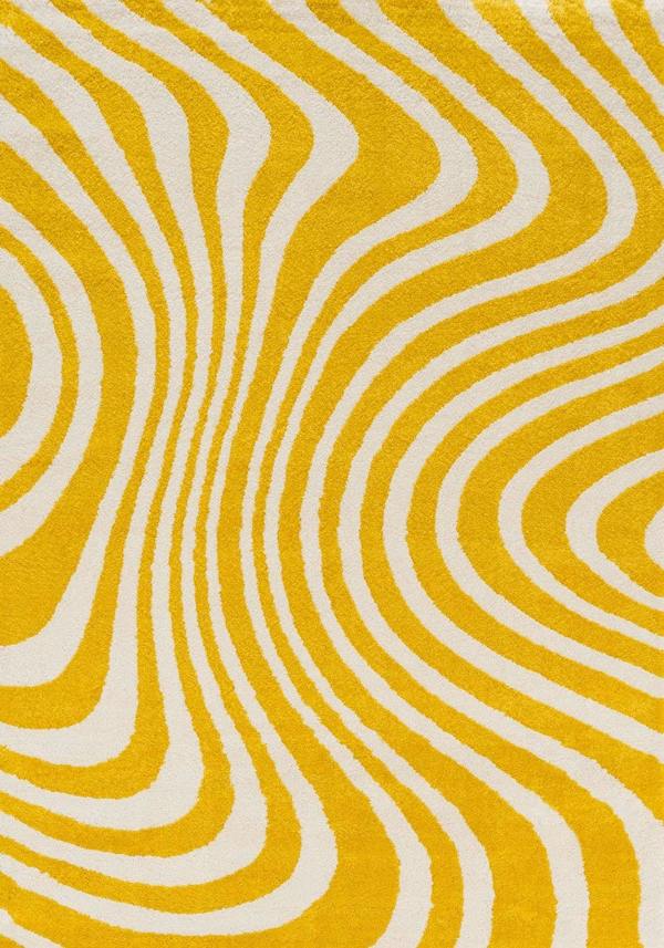 Patterned fabric with wavy lines in yellow and white