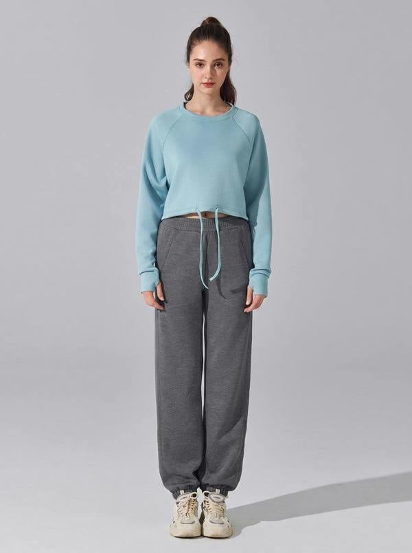 Anniou Women's Cropped Drawstring Sweat Set - blue