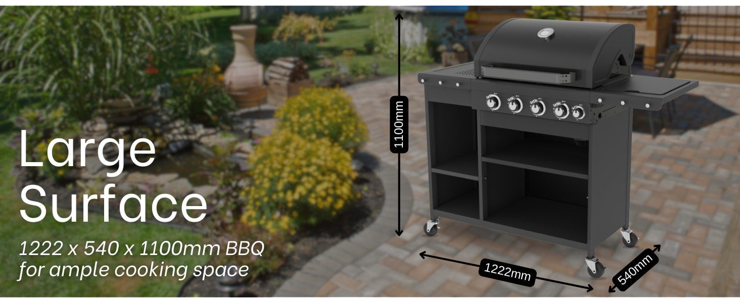 Callow Mini 4 Burner BBQ Outdoor Kitchen Gas Grill & Side Burner with Rain Cover & Gas Regulator