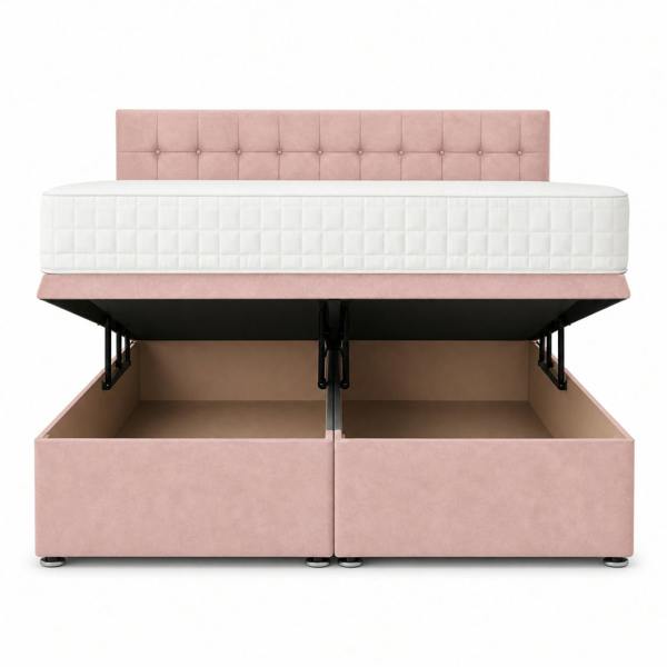 Great British Beds Small Cube Divan Ottoman Bed - Pink Plush