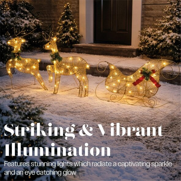 Scotts of Stow Xmas Haus LED Glitter effect  Deer and Sleigh Outdoor Decoration with Timer