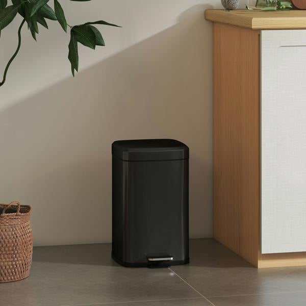 HOMCOM 12/20L Kitchen Pedal Bin Metal Rubbish Bin with Soft-close Lid - 20L - Black