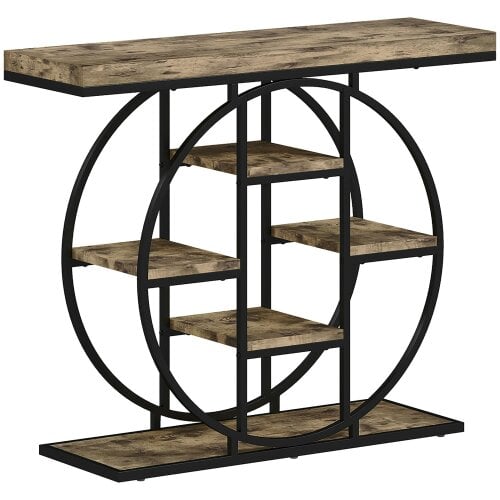 Wyld Haus Reyore Metal And Wooden Rustic Brown Industrial Console Table With OFauxn Shelving
