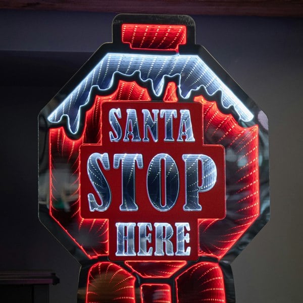 Samuel Alexander 90cm Light up Santa Stop Here Sign Christmas Infinity Decoration with LEDs