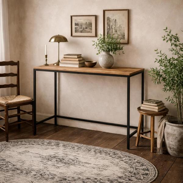 Wyld Haus Lucan Oak Effect Distressed Desk Black Metal Legs