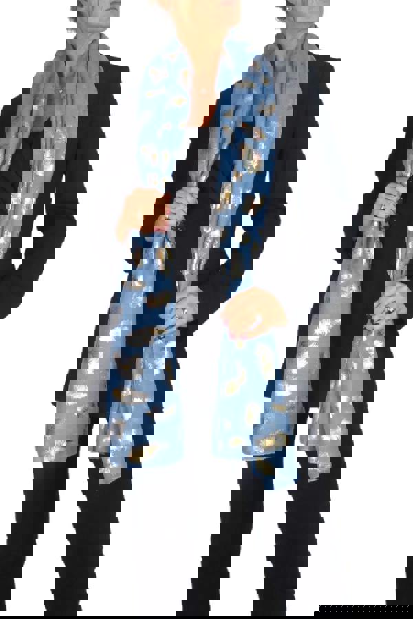 Paulo Due Gold Feather Print Soft Voile Lightweight Oversized Scarf