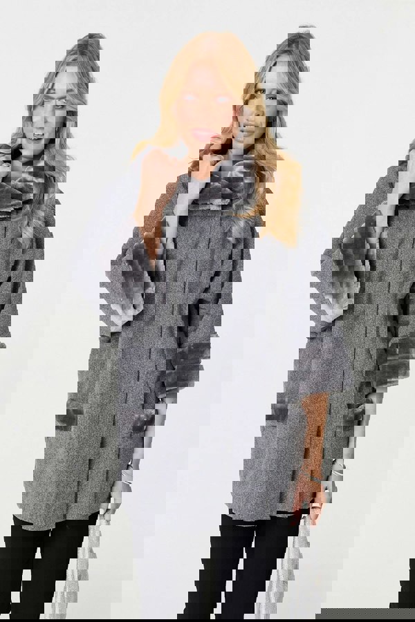 Grey | Faux Fur Trim 3/4 Sleeve Cape Coat