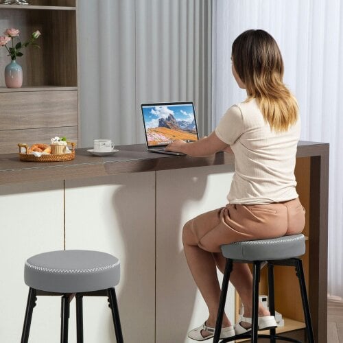 Wyld Haus Relura Faux Leather Grey And Black Bar Stools Set Of 2 With Footrests