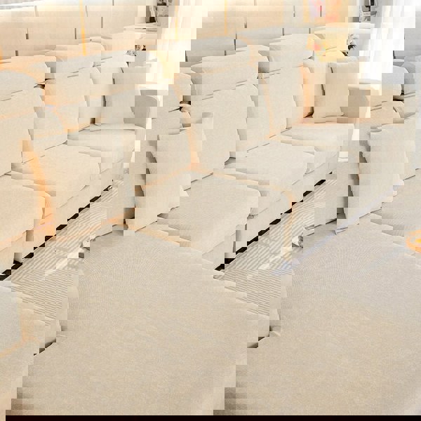 Anyhouz Anyseat Sofa Cover Beige L-Shape Polyester Chenille Thick Stretchable Cushion For Living Room Normal Size Large