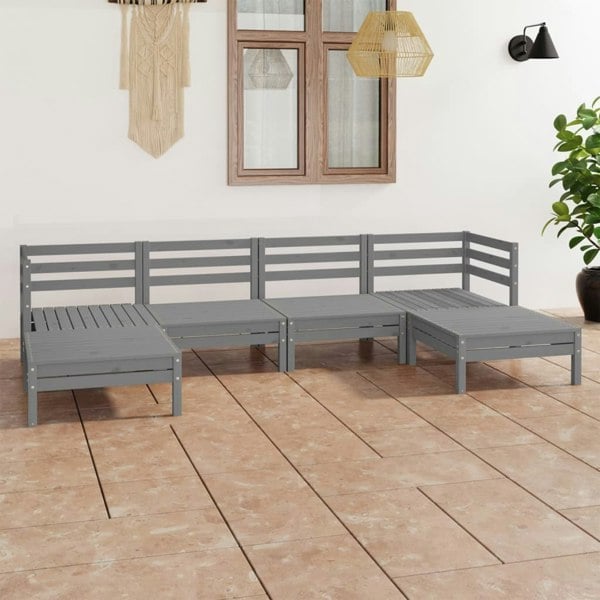 Berkfield 6 Piece Garden Lounge Set Grey Solid Wood Pine