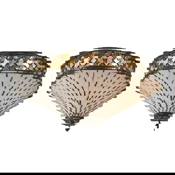 Dark Bronze Flush Ceiling Light - Diamoned Shaped Detailing - 2 x 60W E27 GLS Loops