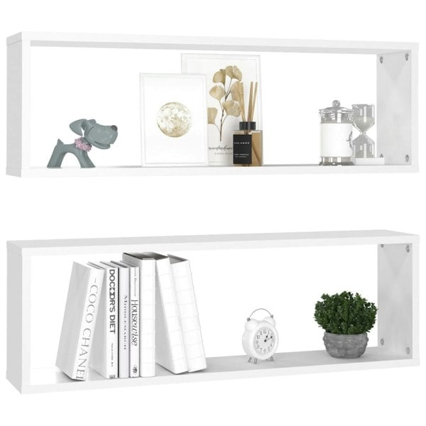 Berkfield Wall Cube Shelf 2 pcs White 80x15x26.5 cm Engineered Wood