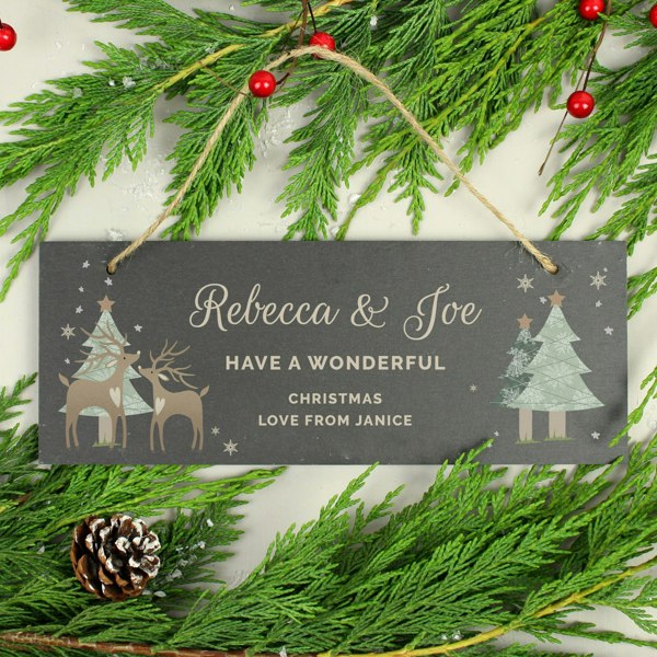 Personalised Memento Company Personalised Christmas Reindeer Hanging Slate Plaque