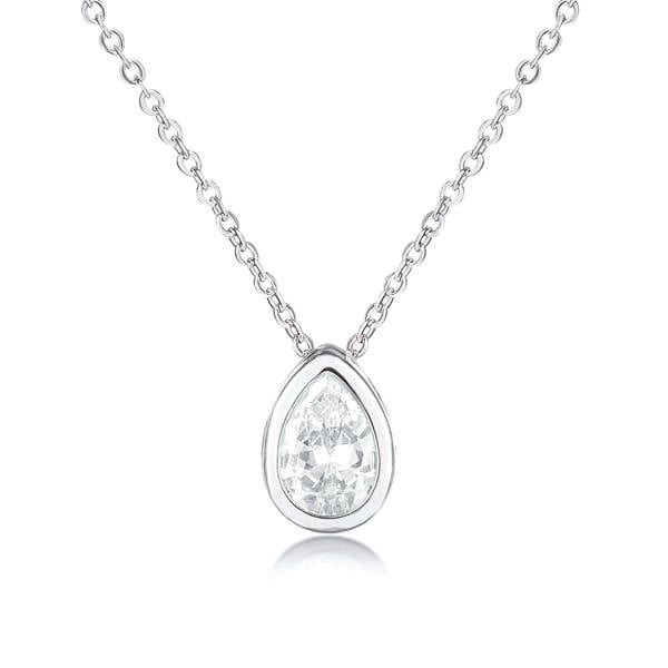 Zavana Silver Pear Shaped Pendant Necklace with Clear Cubic Zirconia Stone for Women