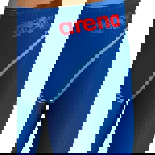 Arena Powerskin Carbon Core FX Jammer in ocean blue with red textured swim trunks