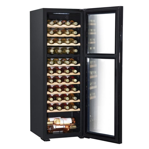44 Bottle Dual Zone Freestanding Wine Cooler Fridge - LED Backlit BLACK & GLASS - LoopsDirect
