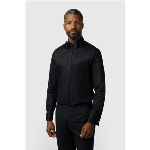 Alexandre Silver Alexandre Tailored Fit Black Non-Iron Stretch Double Cuff Fine Twill Shirt