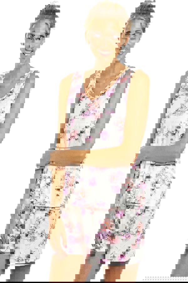 Camille Cream Lightweight Floral Print Short Pyjama Set