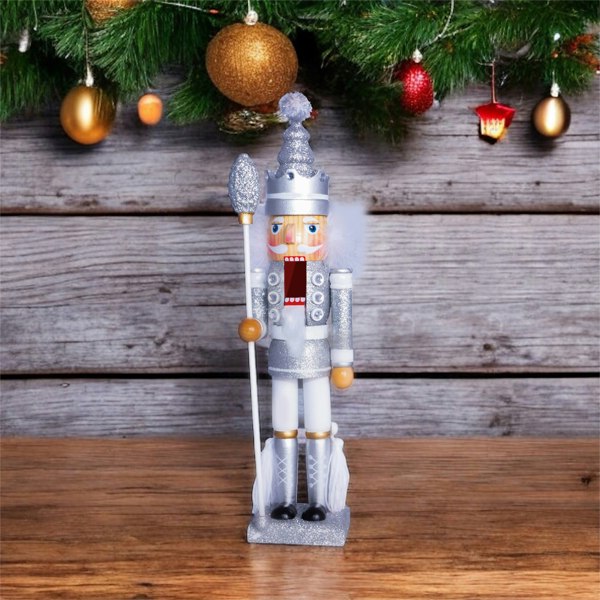 St Helens 40Cm Glitter Nutcracker Soldier - Silver