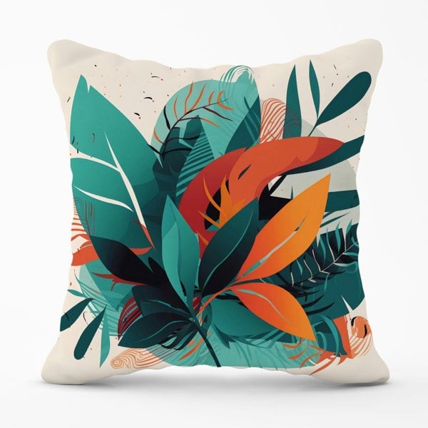 Warren Reed Green Orange Tropical Leaves Cushions