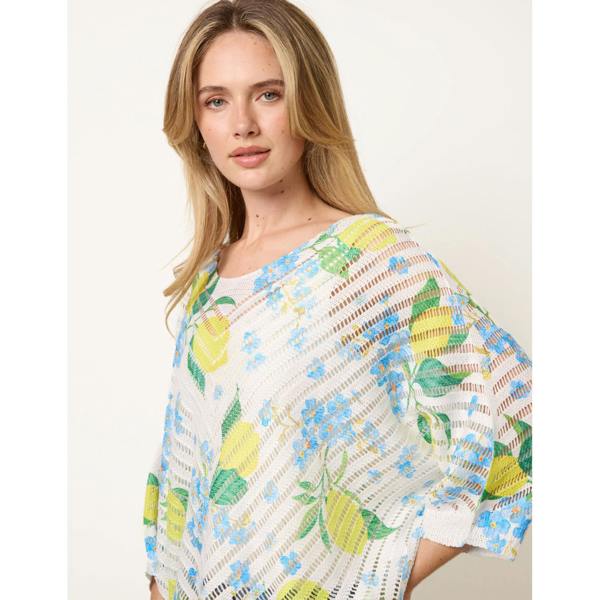 Blue Vanilla Lemon Floral Crochet Knit Jumper