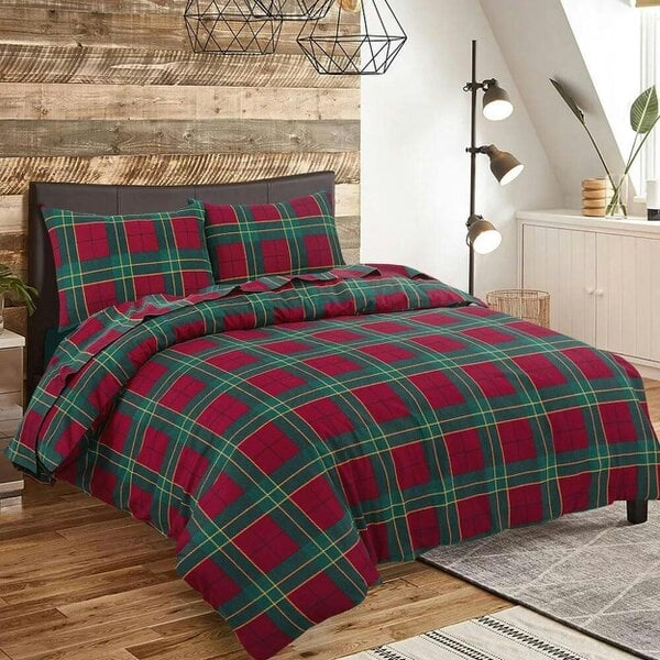 Night Zone Tartan Check Flannelette Duvet Cover Set – 100% Brushed Cotton Warm Bedding