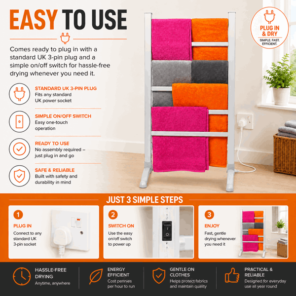 Homefront Electric Heated Clothes Airer Dryer Rack 90W Indoor Free Standing Deluxe Energy Efficient