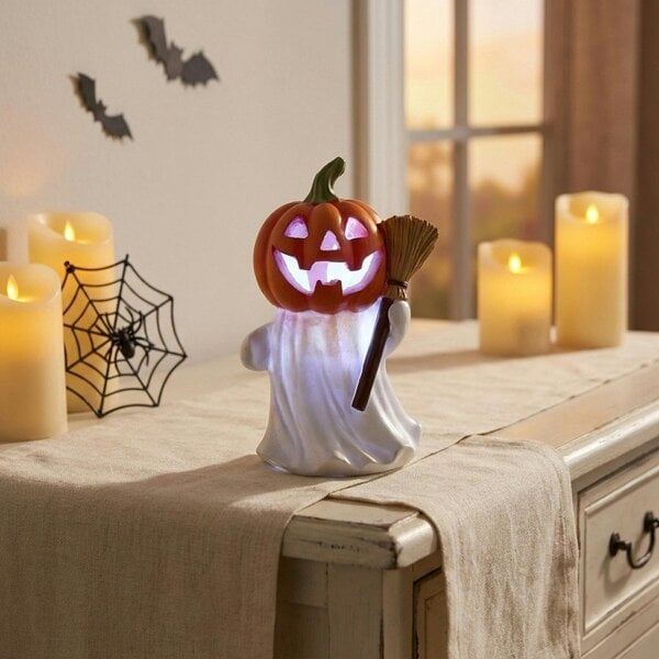 Garden Greatness Light Up Ghost with Pumpkin Head Ornament