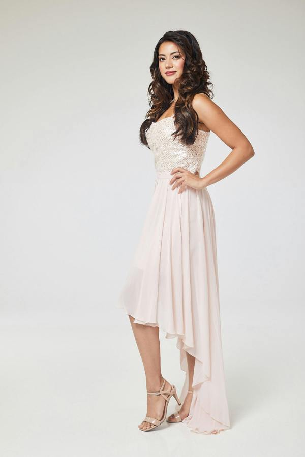 LuvForever Pink Sequin Asymmetric Long Dress