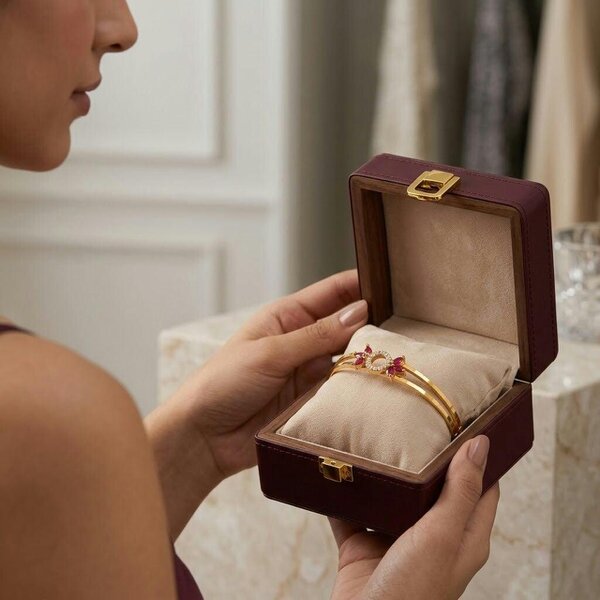 The Colourful Aura Gold Pink Floral Bangle Bracelet