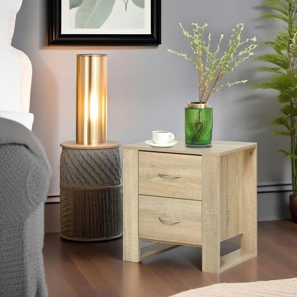 Rafaelo Mobilia Bedside Table With 2 Drawers Natural Brown