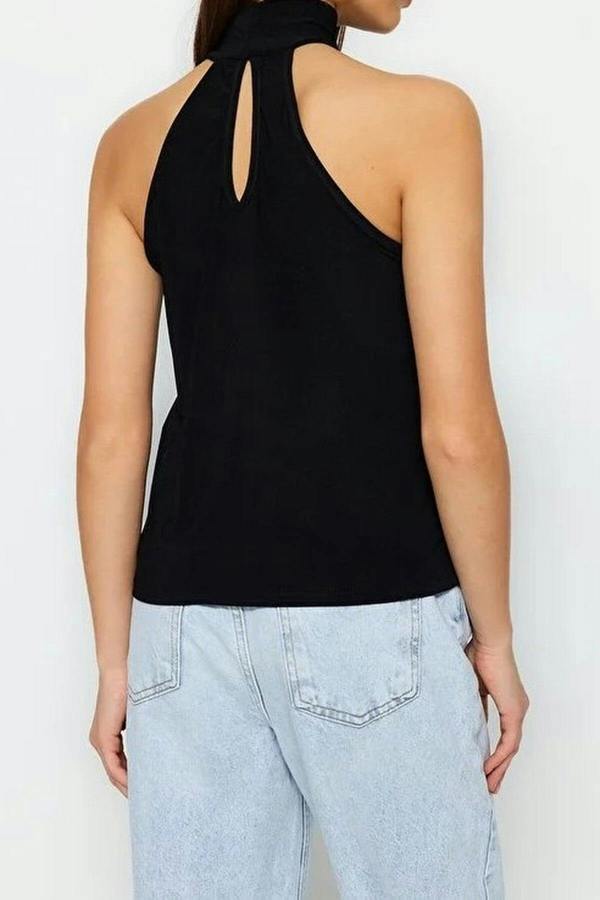 WOVCOR Halter Neck Off-Shoulder Stretchy Knit Blouse