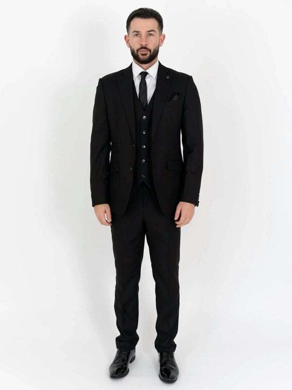 V2 Classic Henry - Black Three Piece Suit