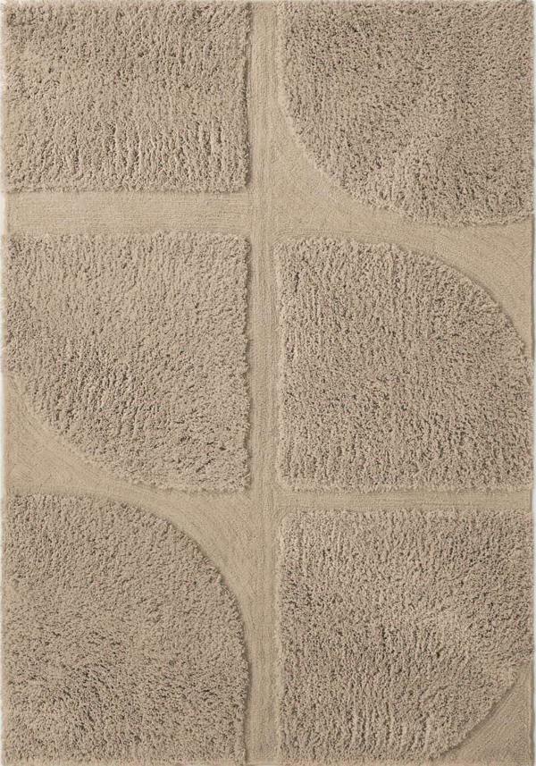 Beige textured rug with a geometric pattern