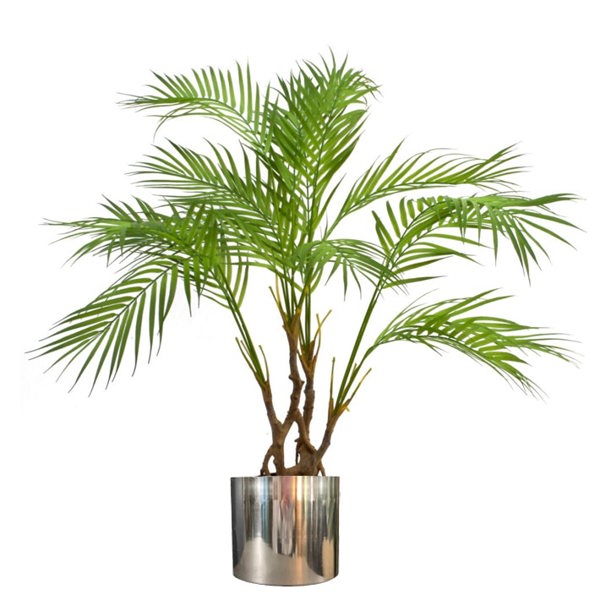 Leaf 90cm Artificial Areca Palm Plant Realistic Detail Trunk  with Silver Metal Plater