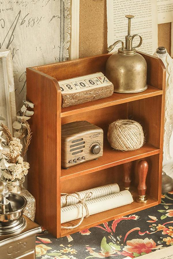 SHEONLY 3-Tier Retro Tabletop Wooden Storage Rack