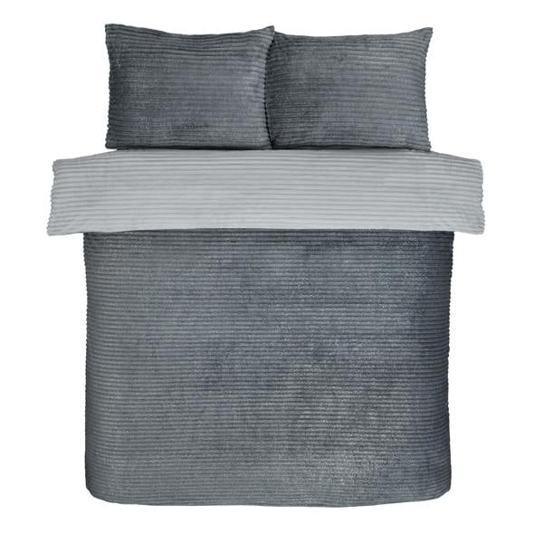 Smart Living Sparkle Ribbed Fleece Duvet Cover With Pillowcases - Grey
