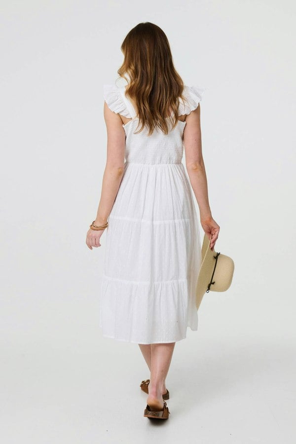 White | Broderie Anglaise Frill Strap Maxi Dress
