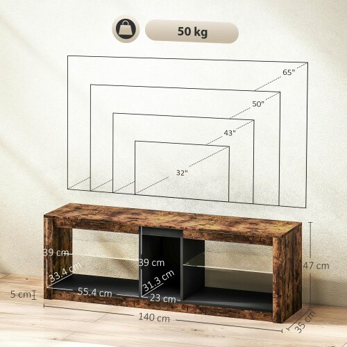 Wyld Haus Kemido 140cm Rustic Brown Wooden TV Cabinet With LED Lighting Remote Control For Screens Up To 65 Inches