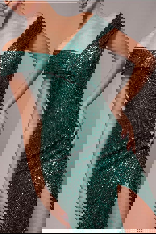 Bardot Sequin Pleated Maxi Dress - Emerald Green DR3643A