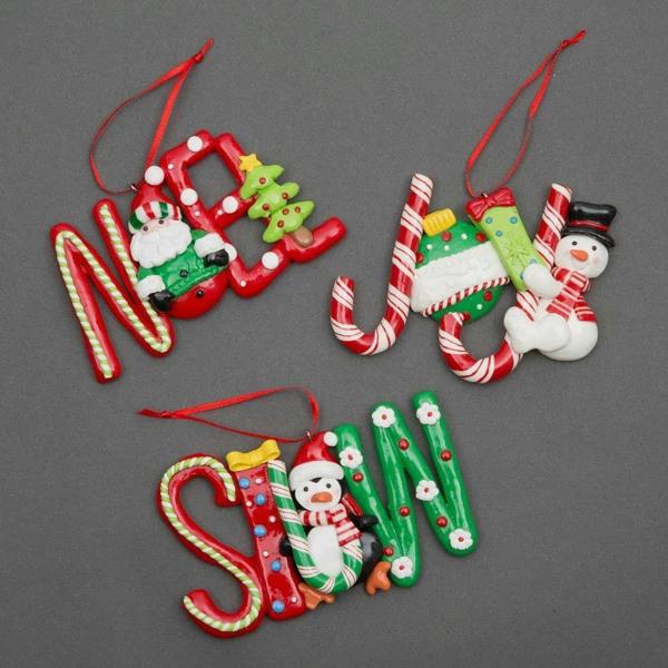 Ceramic Christmas Tree Hanging Decorations in Snow, Noel and Joy Designs | Pack Sizes 3 or 12 image 6