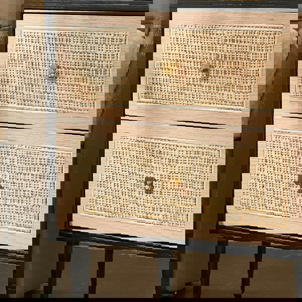 Tsaatan Wood Bedside Table, Rattan, Black-Weilai Concept-Weilai Concept