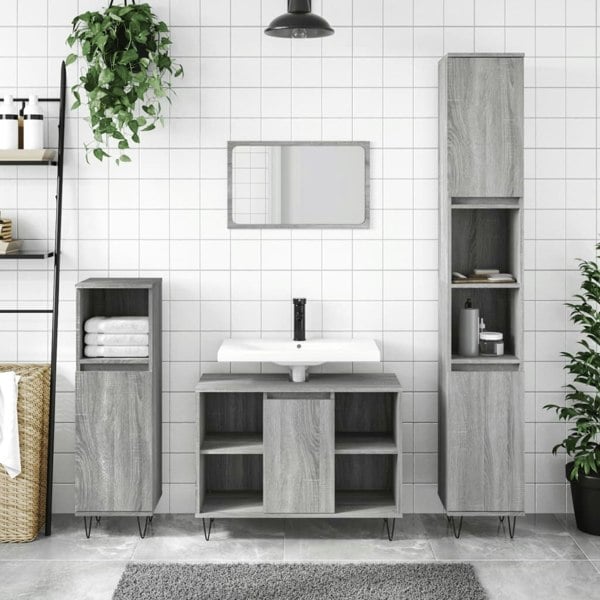 Berkfield 3 Piece Bathroom Furniture Set Grey Sonoma Engineered Wood
