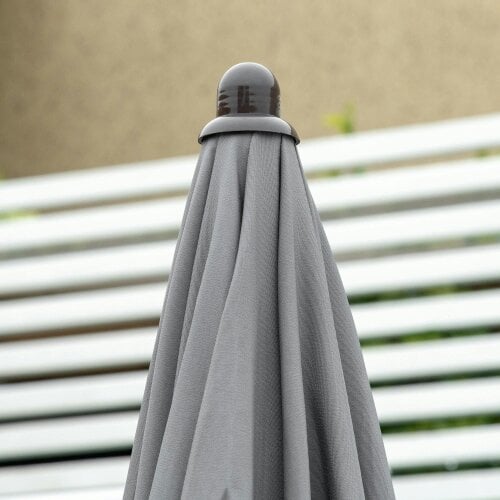 Wyld Haus Misotte Metal and Mesh Light Grey 4 Seater Garden Dining Set With Parasol Folding Chairs And Glass Table