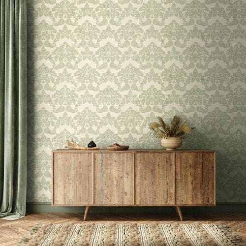 Hoopla Walls Windsor Damask - Soft Sage 10m Wallpaper